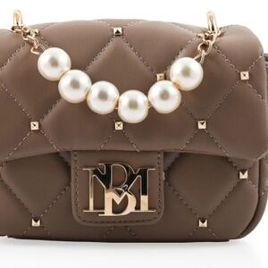 1Badgley Mischka Taupe Quilted Vegan Leather Pearl Crossbody Bag (8x5.5x4.8")